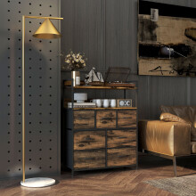 HOMCOM 7-Drawer Bedroom Dresser with Shelves, Rustic Brown - Industrial Wood-Effect Chest, 101cmH, 35kg Capacity (831-764V00RB)
