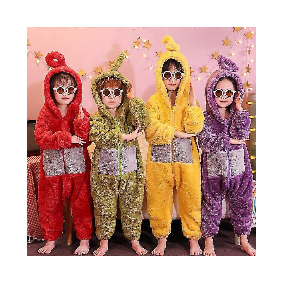 (Size 18 140-150CM, green) Children's Winter Antenna Baby Onesie Coral Fleece Autumn Cartoon Warmth Thickened Flannel Pajamas