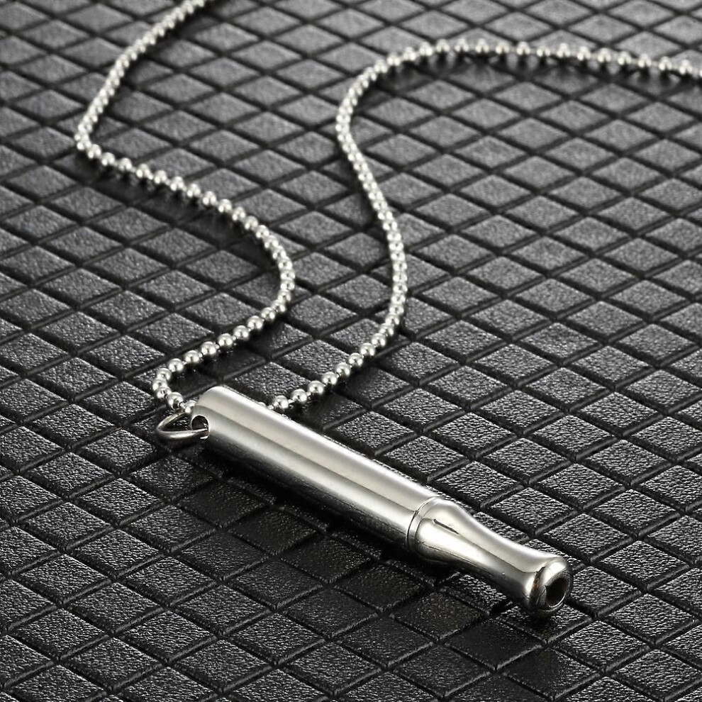 (Steel Color) Breathing Whistle Necklace, Stop Smoking Necklace Stress Anxiety Relief Mindful Meditation Necklace