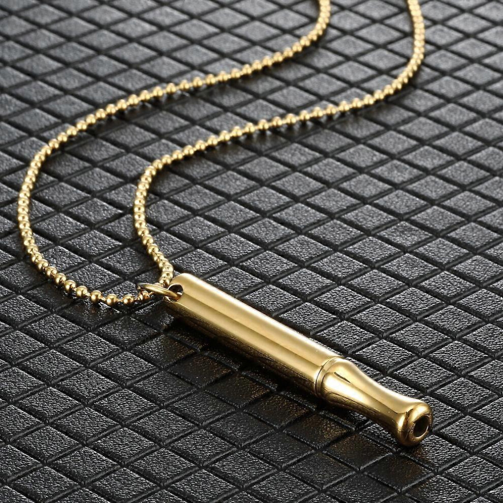 (Golden) Breathing Whistle Necklace, Stop Smoking Necklace Stress Anxiety Relief Mindful Meditation Necklace Golden