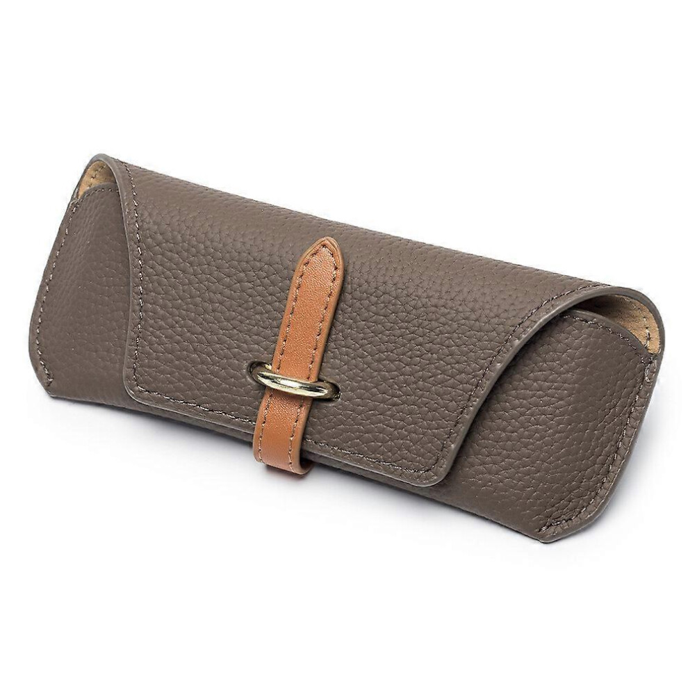 (Dark Khaki) Genuine Leather Glasses Case, Portable Retro Eyeglasses Case, Lightweight Durable Soft Sunglasses Case for Women Men
