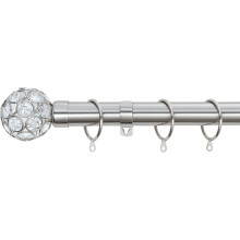 (Brushed Steel , 180cm - 340cm, 71" to 134" Approx) A.Unique Home Beaded Gem Metal Extendable Curtain Pole