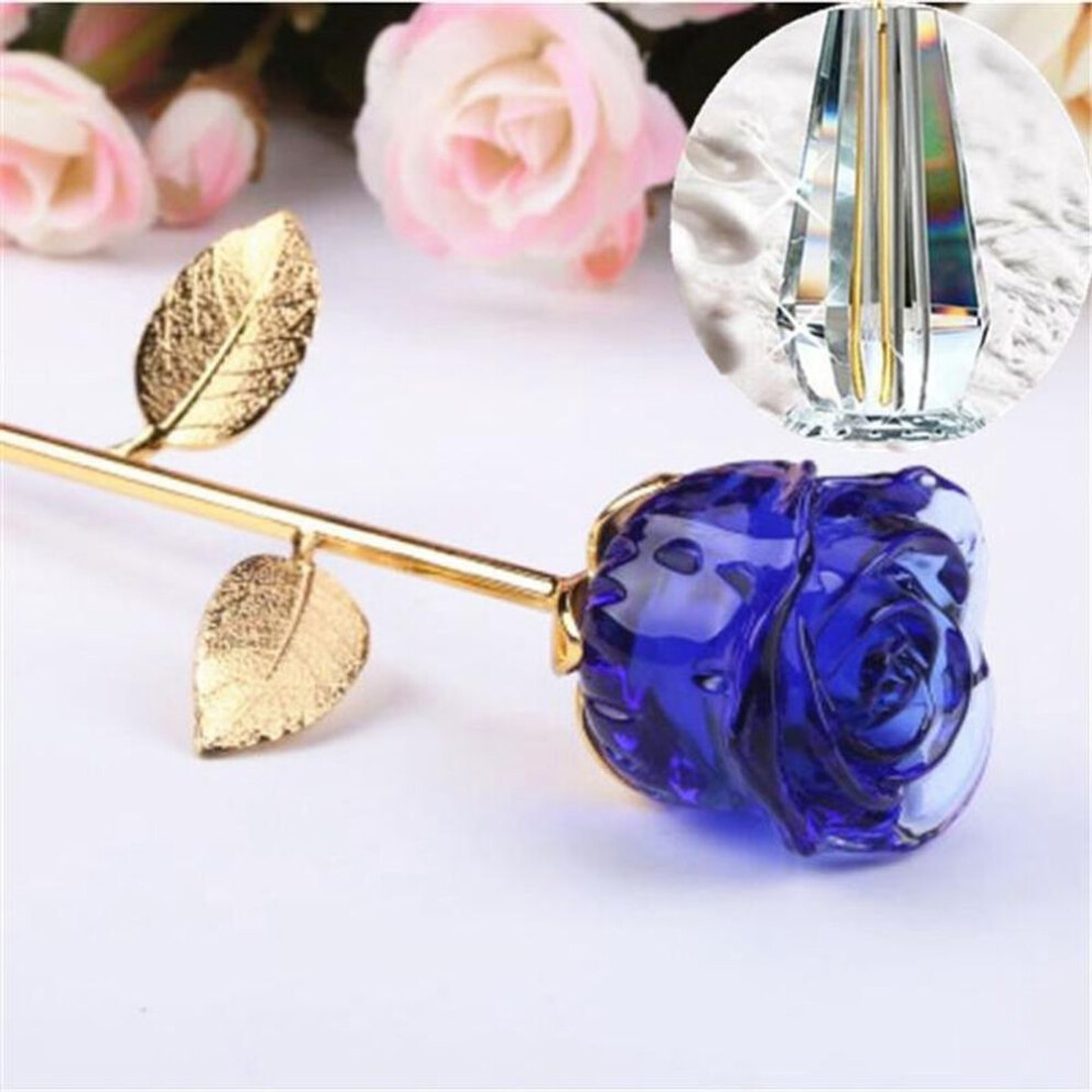 (N) Crystal Glass Rose Flower Figurines Craft Wedding Valentine&apos;s Day Favors Gifts Home Decoration Ornaments