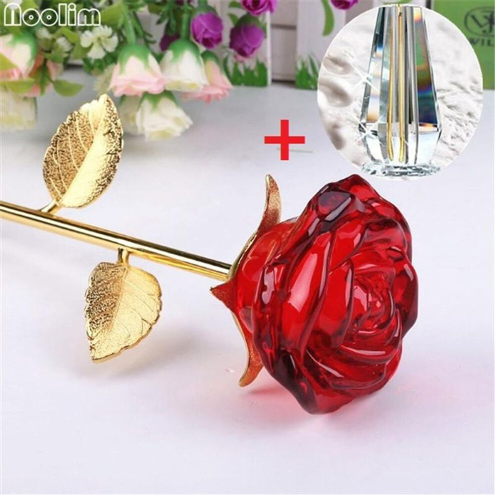 (I) Crystal Glass Rose Flower Figurines Craft Wedding Valentine&apos;s Day Favors Gifts Home Decoration Ornaments