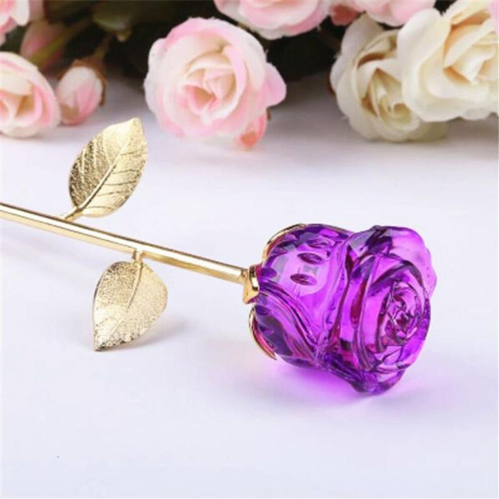 (F) Crystal Glass Rose Flower Figurines Craft Wedding Valentine&apos;s Day Favors Gifts Home Decoration Ornaments