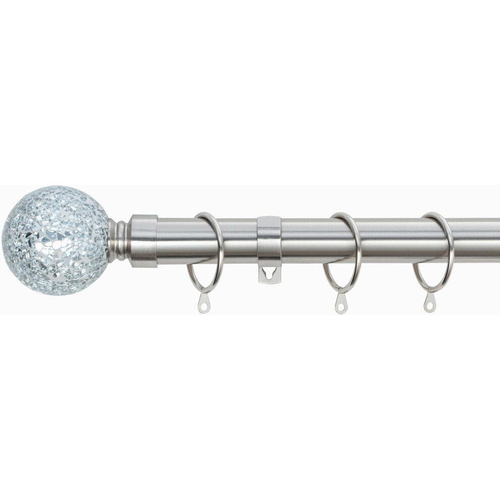 (Brushed Steel, 70cm - 120cm, 28" to 47" Approx) A.Unique Home Crackle Ball Metal Extendable Curtain Pole with Rings and Fittings, In a Variety of Colours and Sizes (25/28mm)