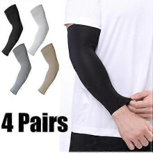 (Black*4, One size) 4 Pairs Cooling Arm Sleeves Cover Uv Sun Protection Outdoor Sports Basketball For Women Men