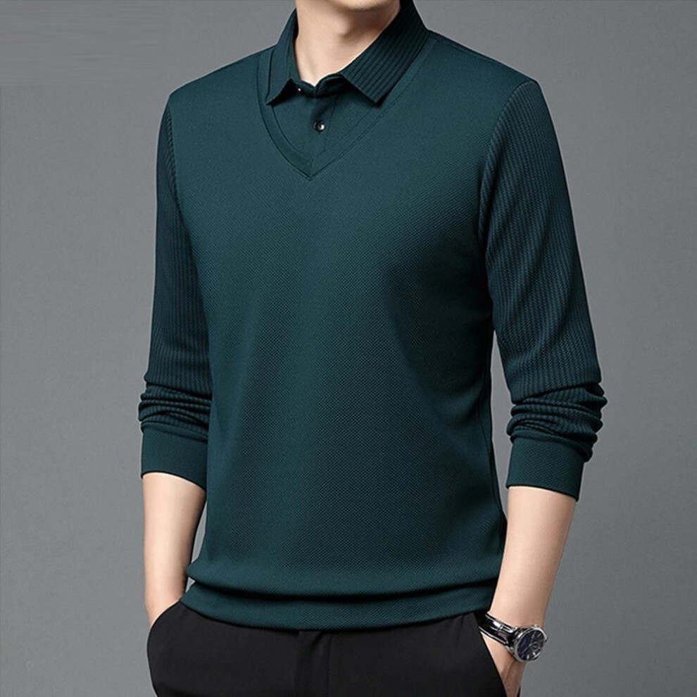 (green, L) Men&apos;s Oversized Spring Autumn Long Sleeve Polo Shirts T-shirts For Men Office Formal Clothes Undershirts Tops Blouse