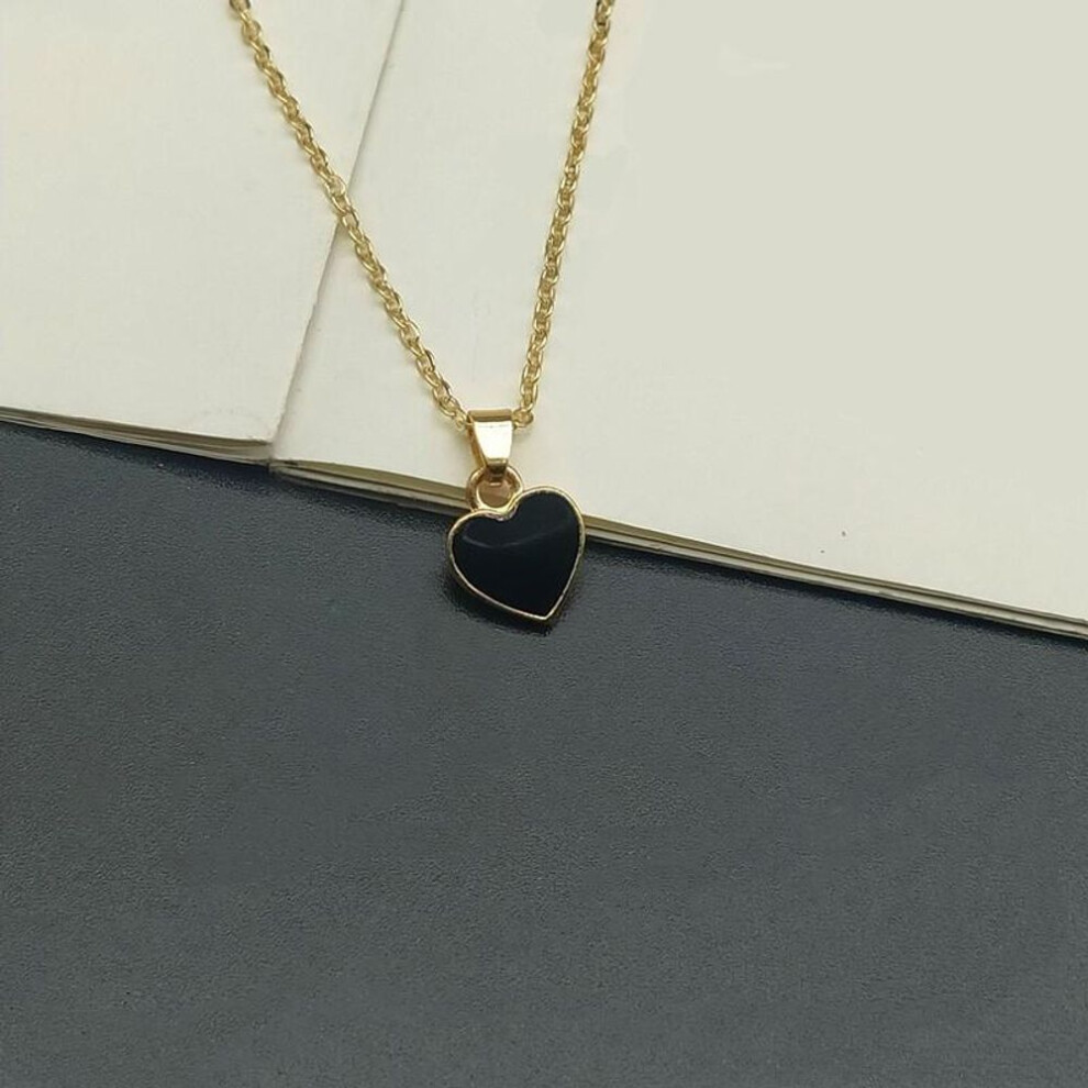 (black) Fashion Gold Color Peach Heart Pendant Necklace for Women Girls Red Love Heart Necklace Collar Best Friend Jewelry Gift