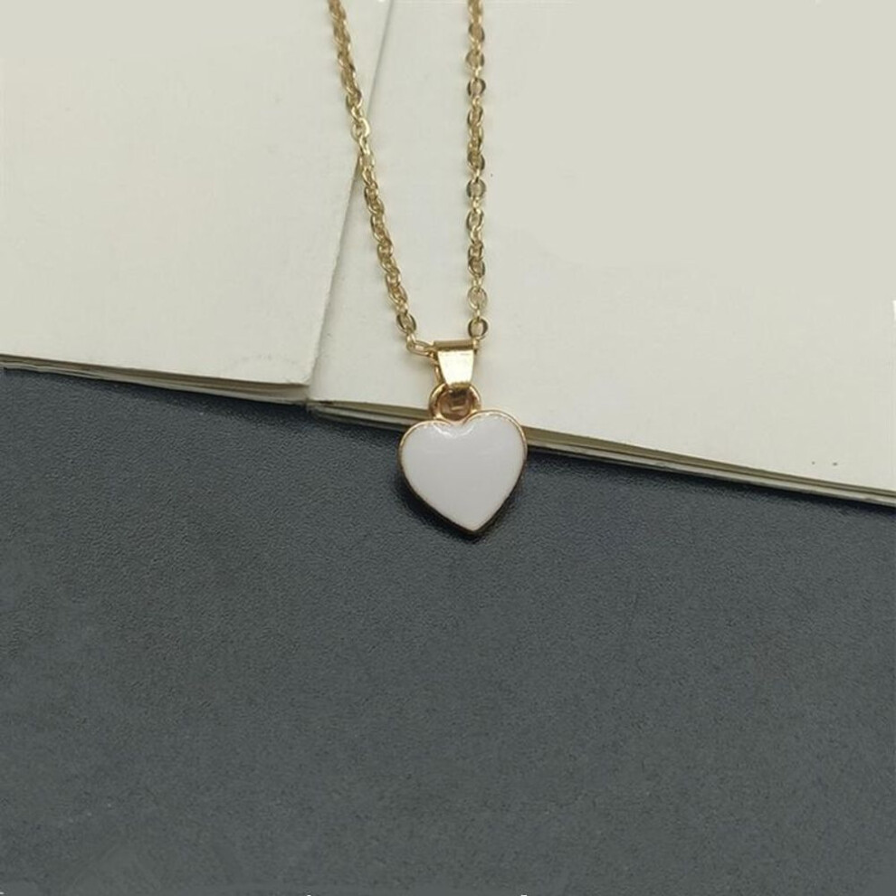 (white) Fashion Gold Color Peach Heart Pendant Necklace For Women Girls Red Love Heart Necklace Collar Best Friend Jewelry Gift