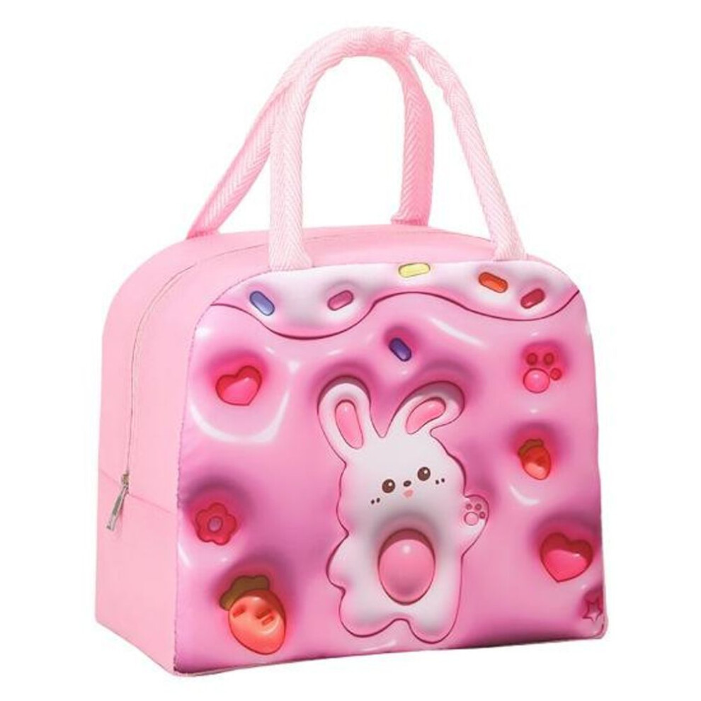 (pink) Portable Lunch Bag With Sturdy Handle Cartoon Women Children School Thermal Insulated Lunch Box Tote Food Small Cooler Bag