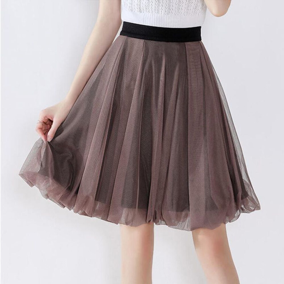 (brown, S) Fashion Tulle Skirt Pleated Tutu Skirts Womens Lolita Petticoat Bridesmaids Midi Skirt