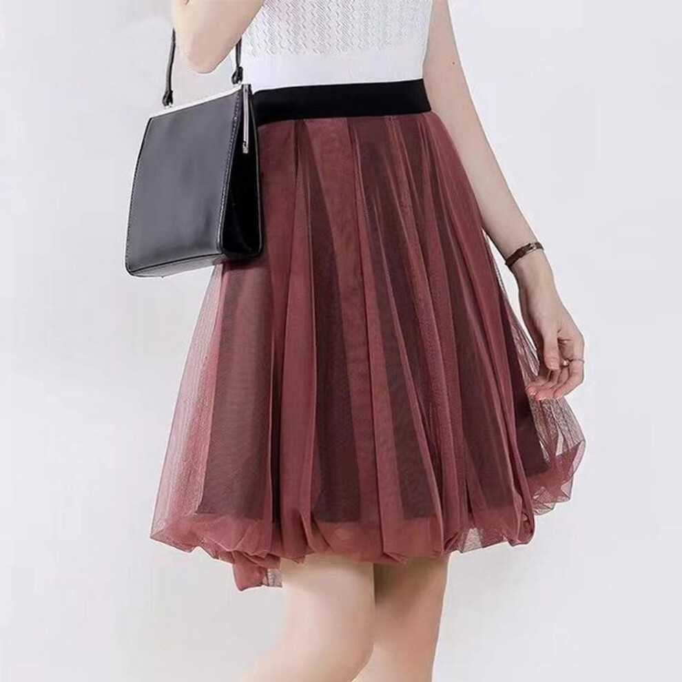(red, S) Fashion Tulle Skirt Pleated Tutu Skirts Womens Lolita Petticoat Bridesmaids Midi Skirt