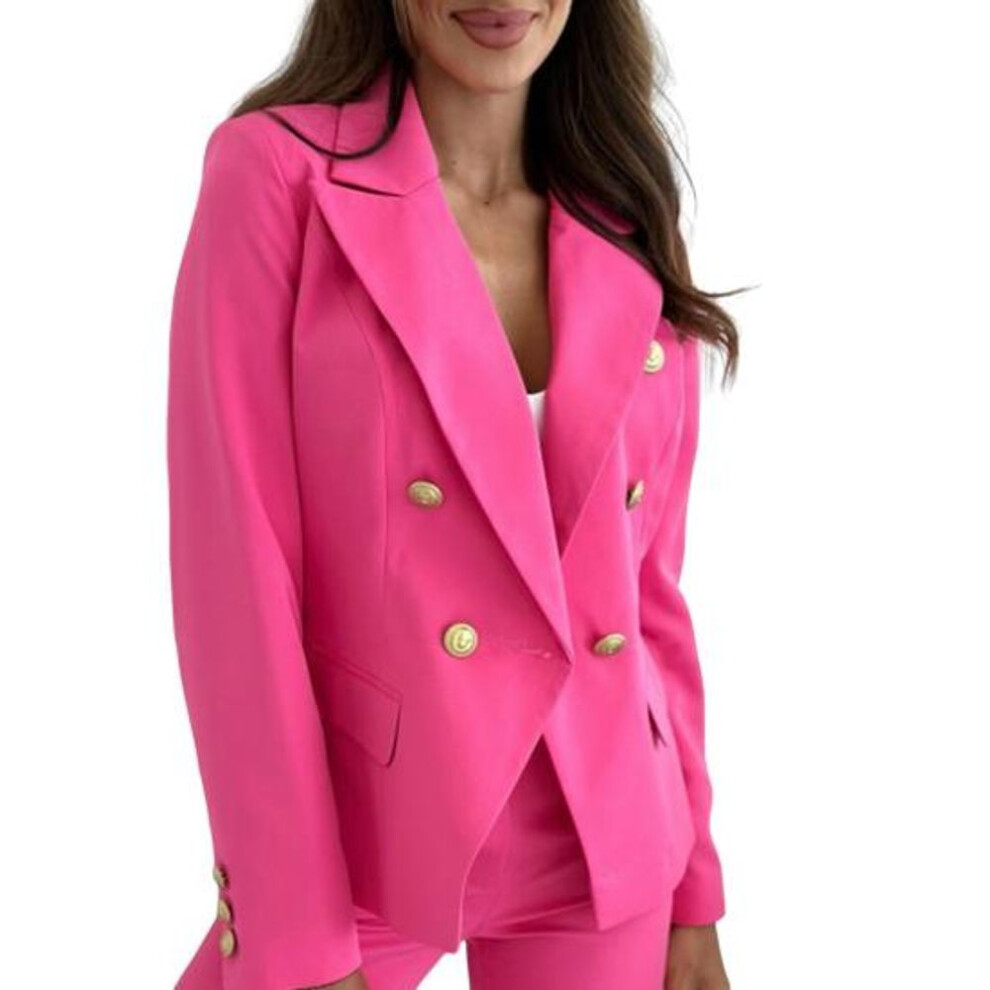 (rose red, XXL) Women Suit Coat Lapel Long Sleeve Double Breasted Suit Jacket With Flap Pockets Solid Color Loose Fit Office Lady Outwear