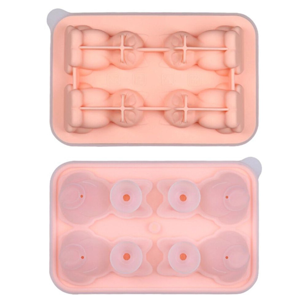 (pink) Wikhostar 4 Cavity Cat Ice Cube Trays 3D Cat Ice Cube Mold With Funnel Silicone For Whiskey Wine Cocktail Ice Cube Maker Chocolate Mould