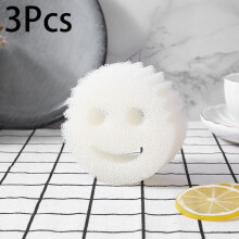 (white) 3Pcs Creativity Dishwashing Sponge Smile Magic Household Kitchenware Bathroom Cleaning Tools Scouring Oil Absorbing Scouring Pad