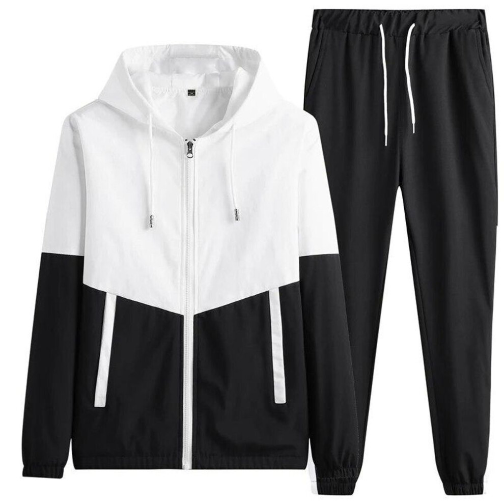 (black, L) Fashion Men&apos;s Tracksuit Casual Joggers Hooded Sportswear Autumn Mens Jackets+pants 2 Piece Sets Hip Hop Running Sports Suit