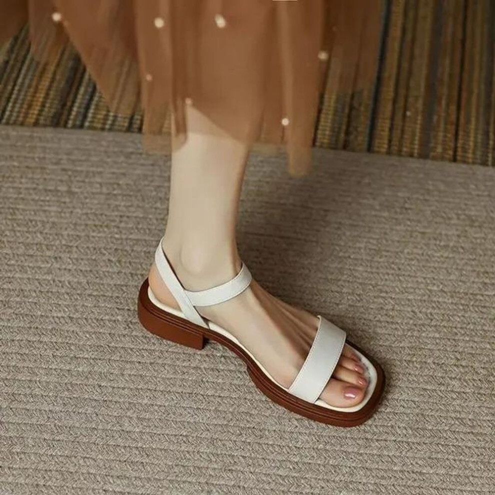 (white, 38) Summer Women&apos;s Fashion Low Heels Elegant Open Toe Slingback Sandals