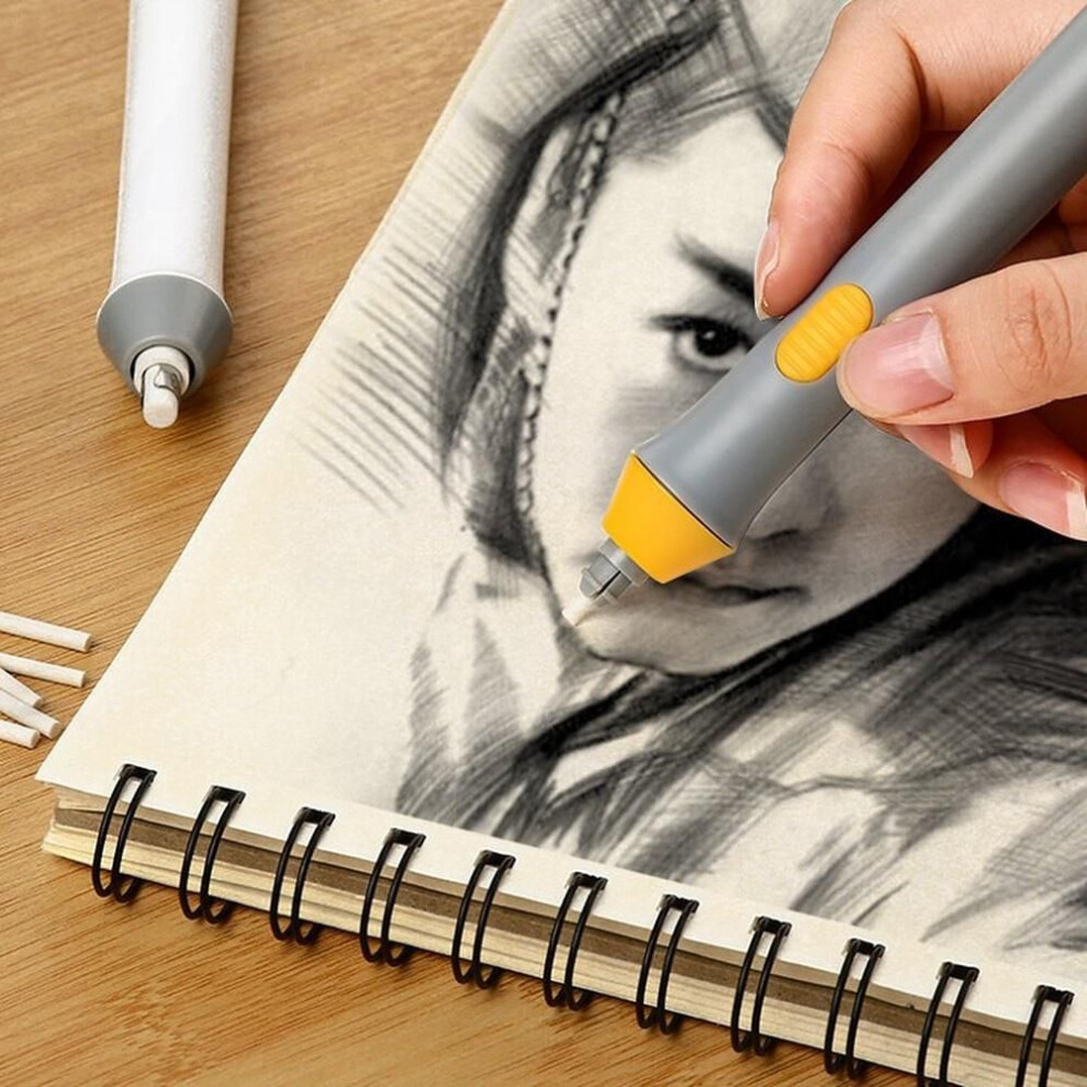 (grey) Adjustable Electric Pencil Eraser Kit Battery Operated Highlights Erasing Effects For Sketch Drawing With 22pcs Rubber Refills