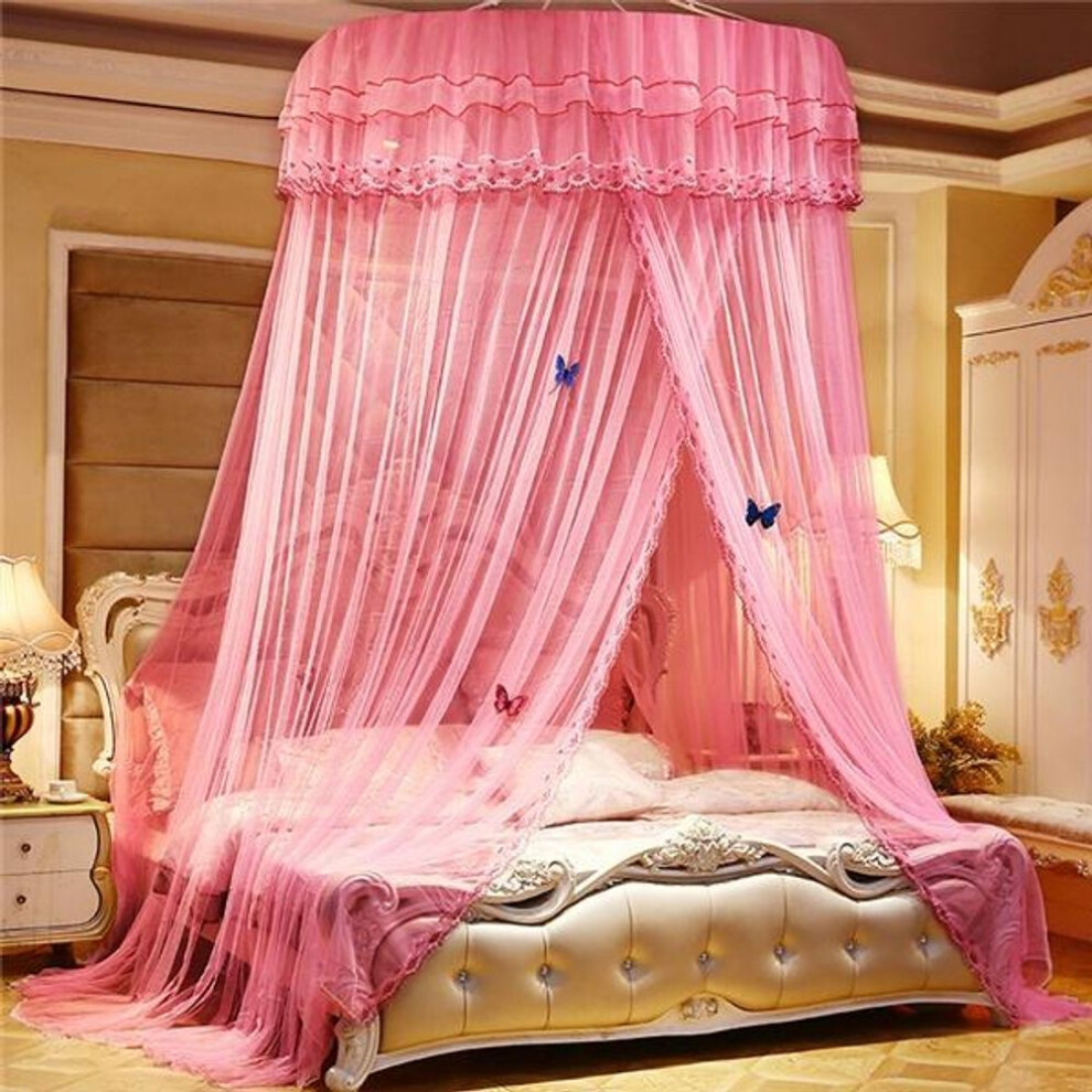 (pink, 1.2m (4 feet) bed) New Princess Lace Dome Insect Bed Canopy Netting Curtain Elegant Round Mosquito Net Household Big Bed Bedding Comfortable Sleep