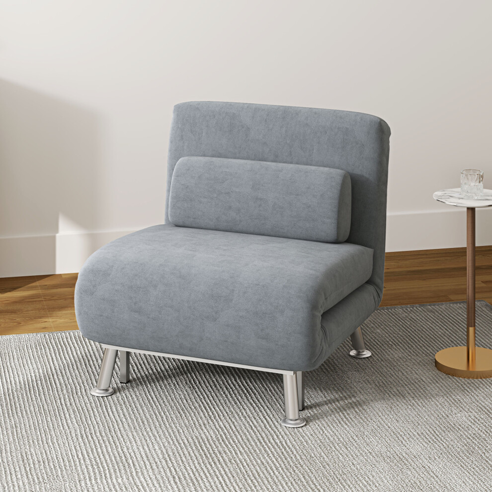 HOMCOM Folding 5 Position Convertible Sleeper Bedroom Chair Bed Grey