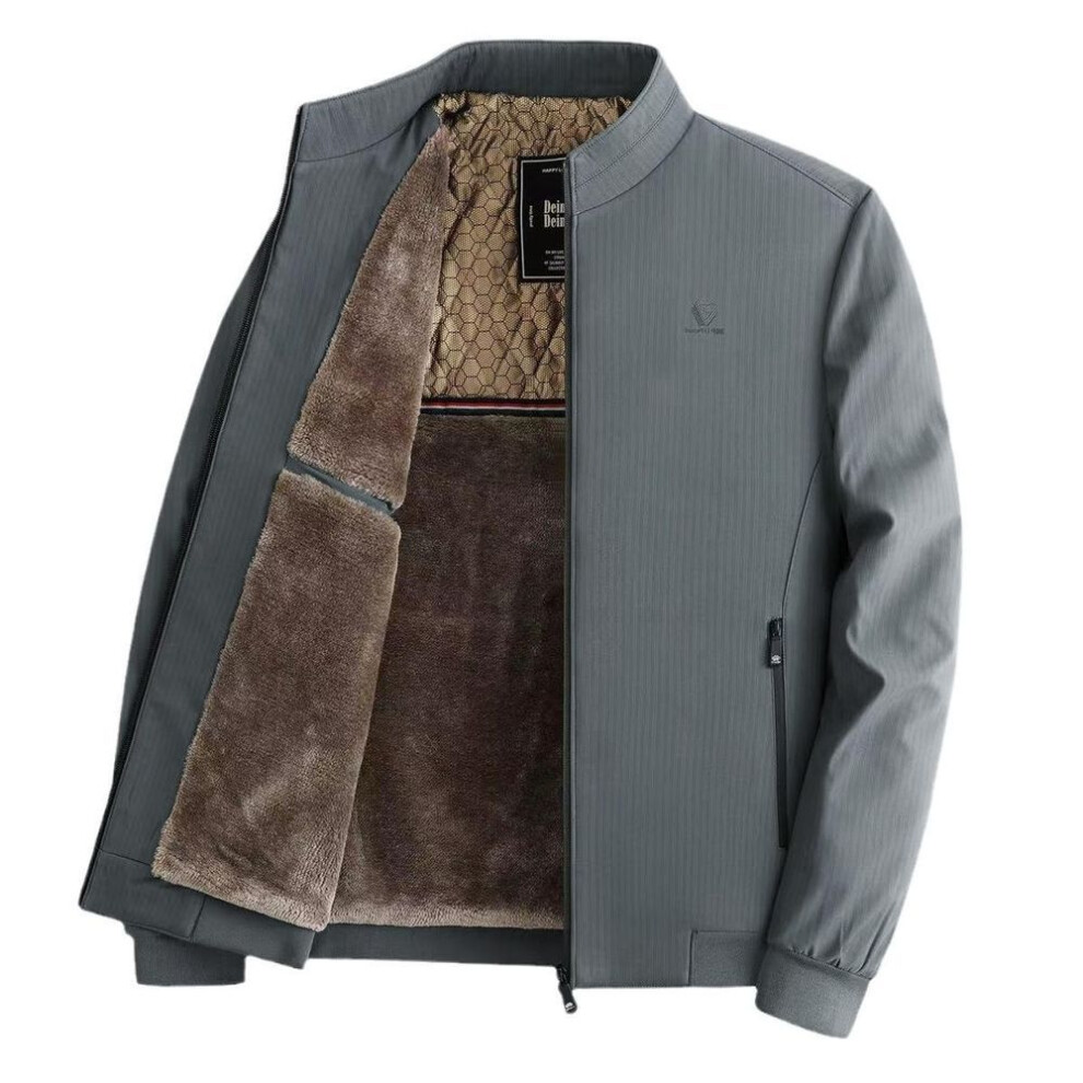 (gray, M) Men&apos;s Winter Windproof Warm Casual Jacket Stand Collar Fleece Lined Business Thick Bomber Jackets With Faux Fur Lined Plus Size For Male
