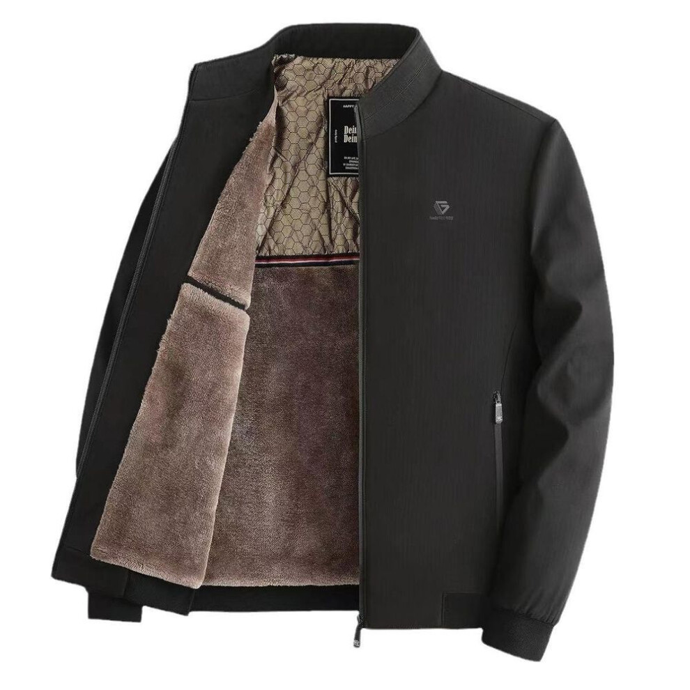 (black, L) Men&apos;s Winter Windproof Warm Casual Jacket Stand Collar Fleece Lined Business Thick Bomber Jackets With Faux Fur Lined Plus Size For Male