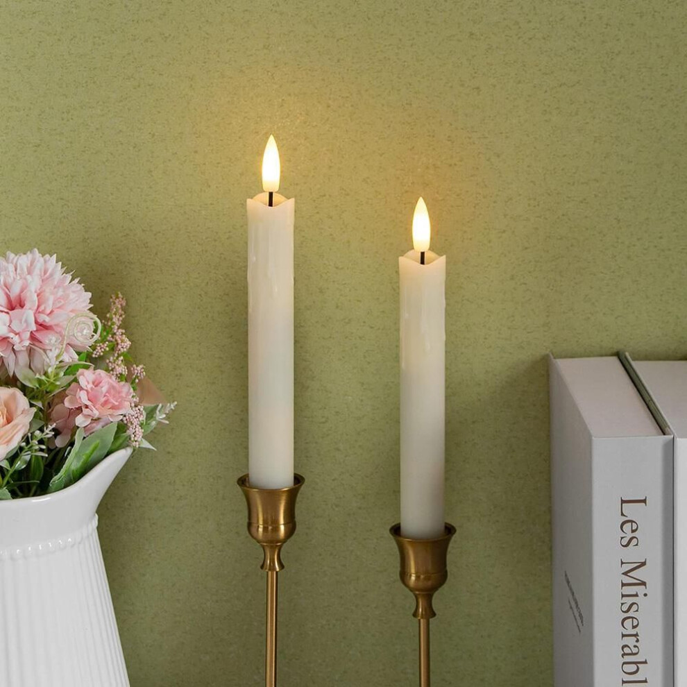 (ivory, 2 pcs Drip) 2 Pack Led Flameless Taper Candles Battery Operated Candlestick Long Candles New