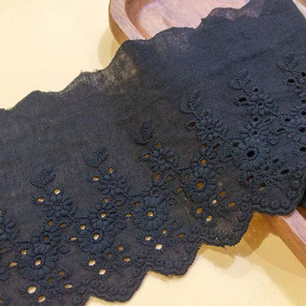 (black) 1Y(91CM) Flower Hollow 14CM Wide Cotton Cloth Lace Trim Fabric Clothes Accessories Cuffs Skirt Hem