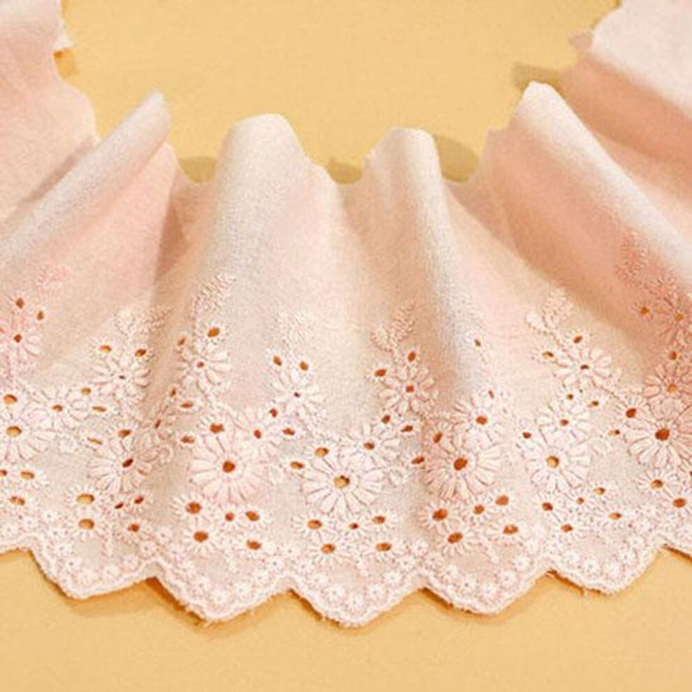 (pink) 1Y(91CM) Flower Hollow 14CM Wide Cotton Cloth Lace Trim Fabric Clothes Accessories Cuffs Skirt Hem