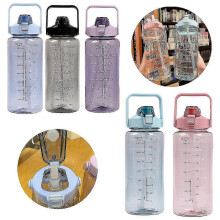(Pink, One size) 2 Litre Motivational Fitness Sport Water Bottle With Straw Plastic Water Bottle