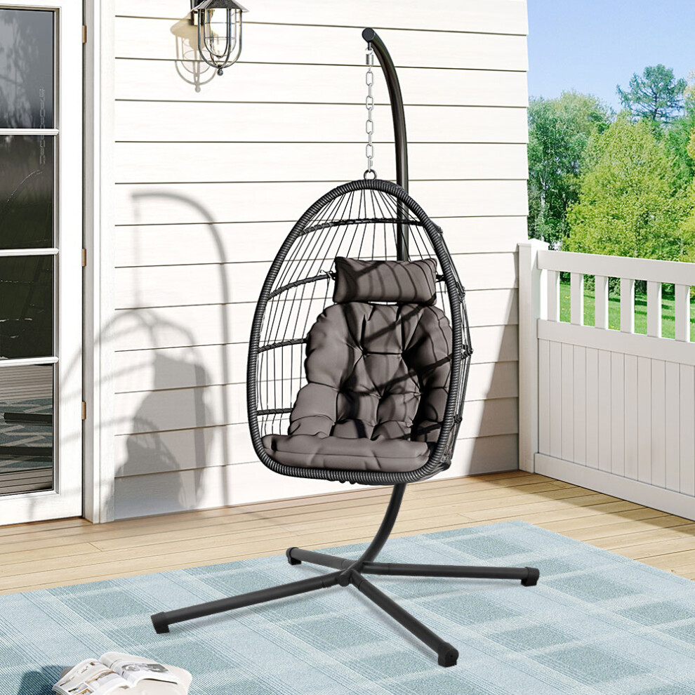 Black Anti-corrosion Galvanized Steel Stand Hanging Chair and Cushion
