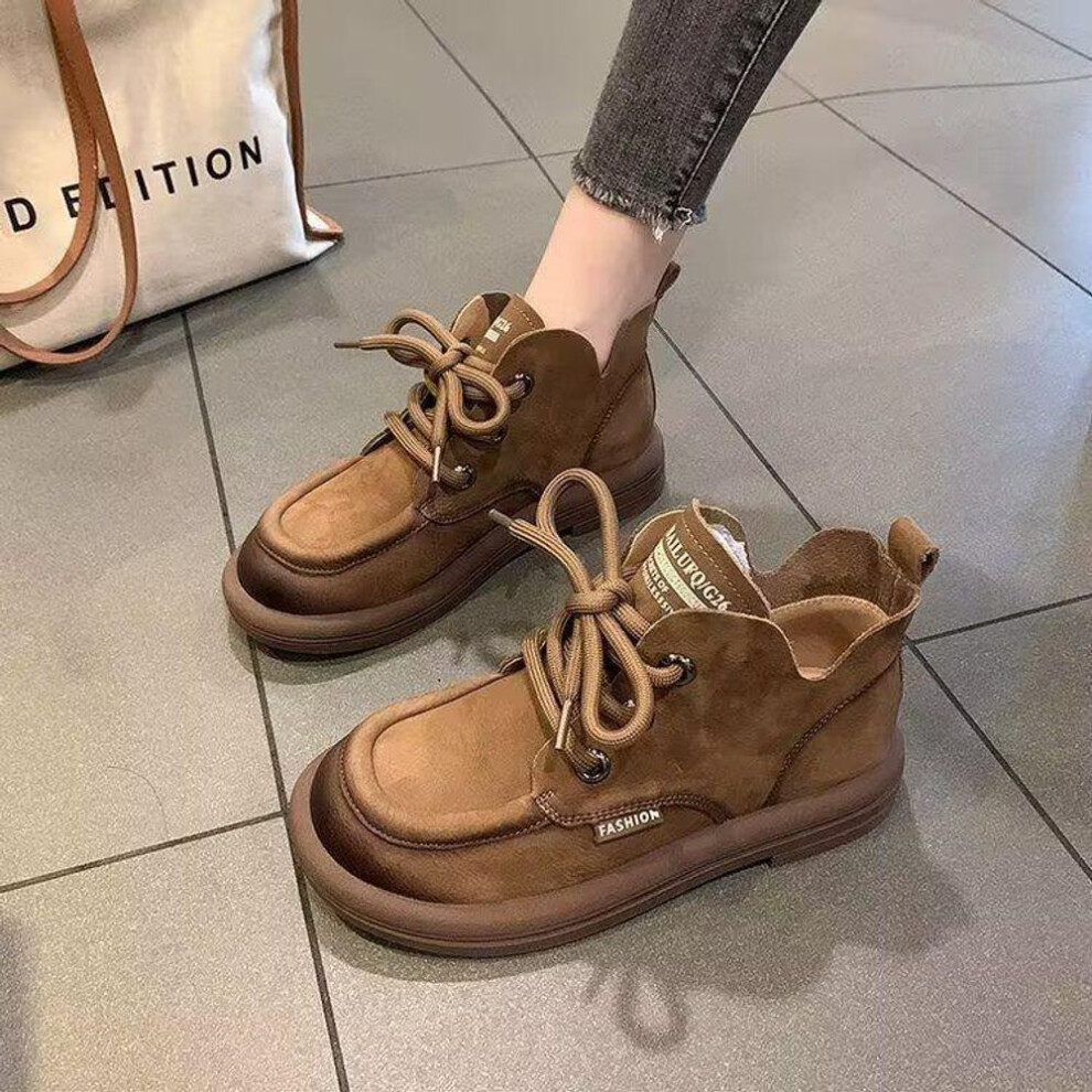 (khaki, 39) Woman Winter Ankle Boots Sneakers Snow Boots Women Platform Shoes Comfortable Round Head Low Heel Elegant Autumn Punk