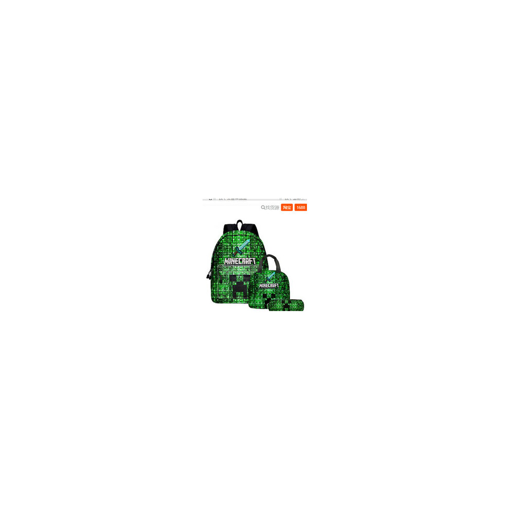 (D) Minecraft Printed Backpack Large Capacity School Bag Pencil Bag Set of 2