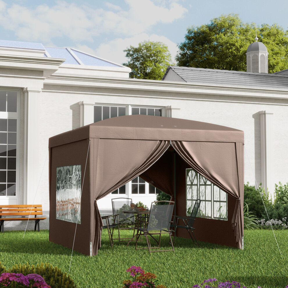 Outsunny 3x3 m Pop Up Gazebo Party Tent Canopy Marquee with Storage Bag Coffee