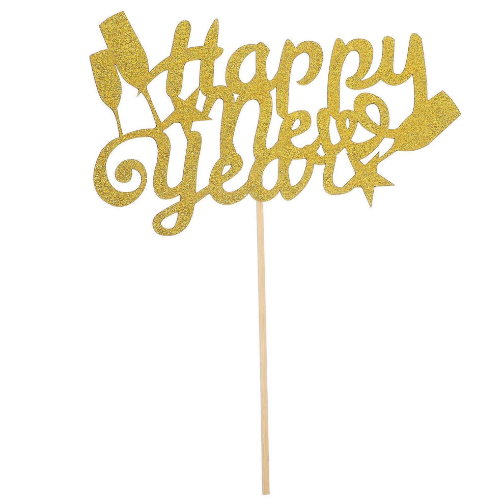 Kricely (, One Size) New Year Cake Topper Portable Paper Cake Pick New Year Themed Cake Pick Decoration Golden