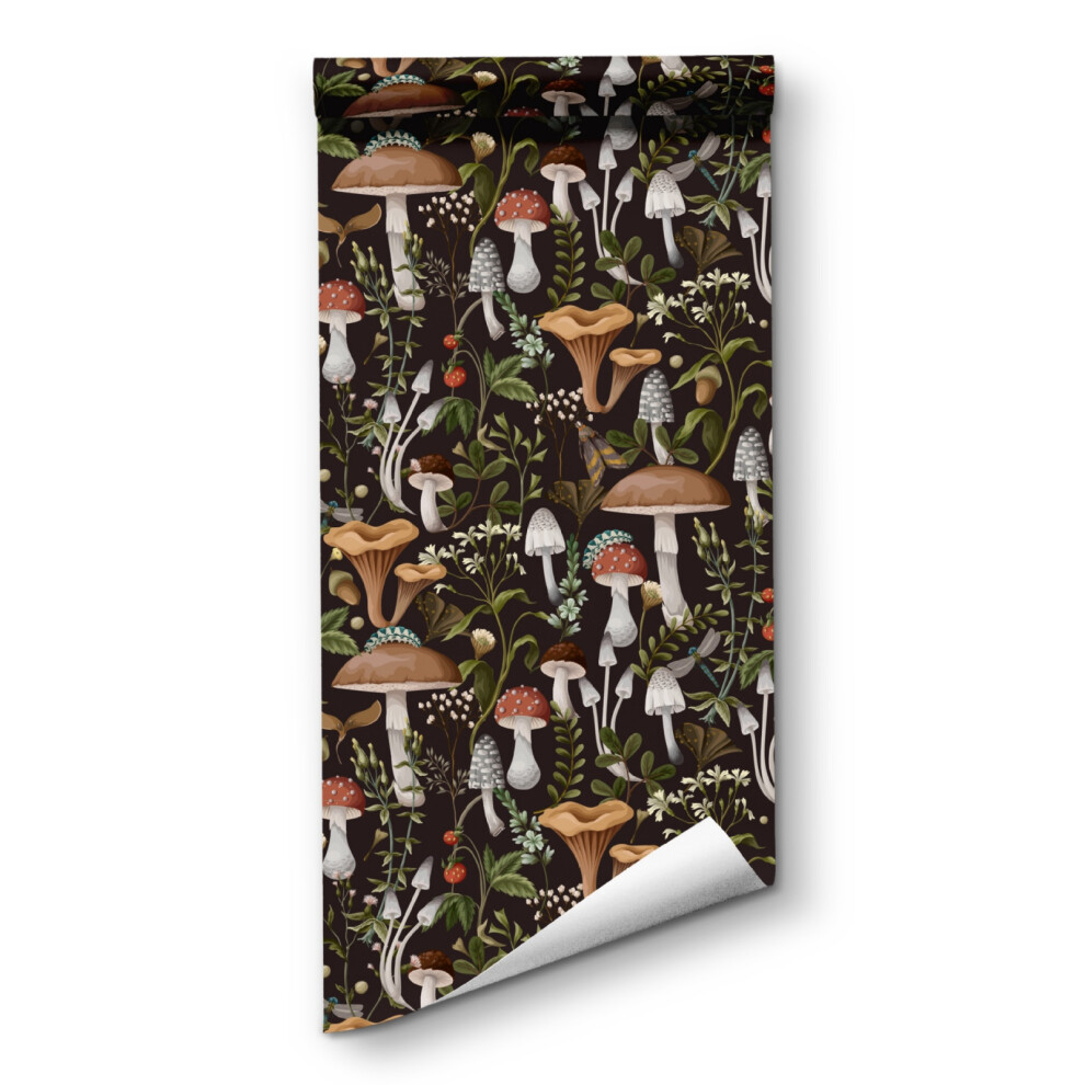 (45X300cm) Peel And Stick Dark Mushroom Wallpaper, Self-Adhesive Botanical Wall Murals, Use As Wall Paper, Contact Paper Or Shelf Paper 18 X 118 Inch 6915070003063