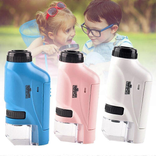 (White, One size) Kids Pocket Microscope 60X-120X Handheld Magnification Lens with LED Lighted EOC