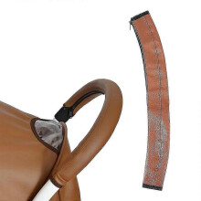 (Brown, One size) Baby Stroller Armrest Handle Sleeve Cover Universal Handle Cover Artificial Leather Black/brown GQE