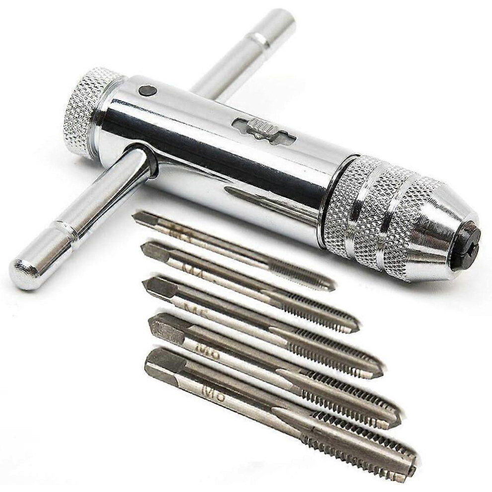 (As Show, One Size) T-Ratchet Tap Wrench, Adjustable Hss T-Shaped Tap Wrench Tap Holder Ratchet T Bar Handle Wrench With 5 Sizes Hand Taps M3-M8 3Mm- 5093216543176