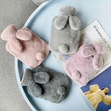(S, Grey) 300/500/1000ml Hot Water Bottle Soft Cover Rabbit Shape Winter Hand Wa FEH