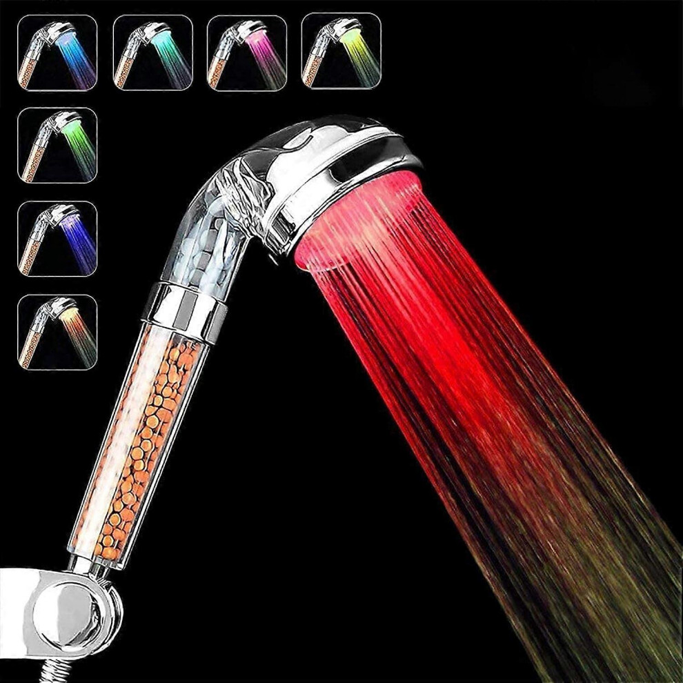(As Show, One Size) 7 Color Changing Bathroom Spa Shower Head - High Pressure Water Saving - High Filtration With Three Levels Negative Ionic Prevent 5093216588429