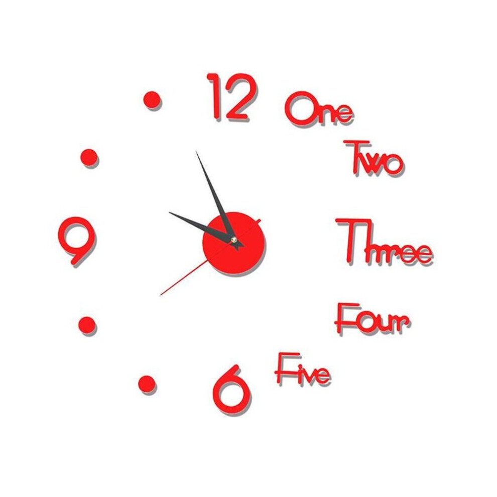(red) Modern Design Clock Watch Large Wall Clocks 3D Diy Acrylic Mirror Mechanism Stickers Home Living Room Decoration Quartz Needle