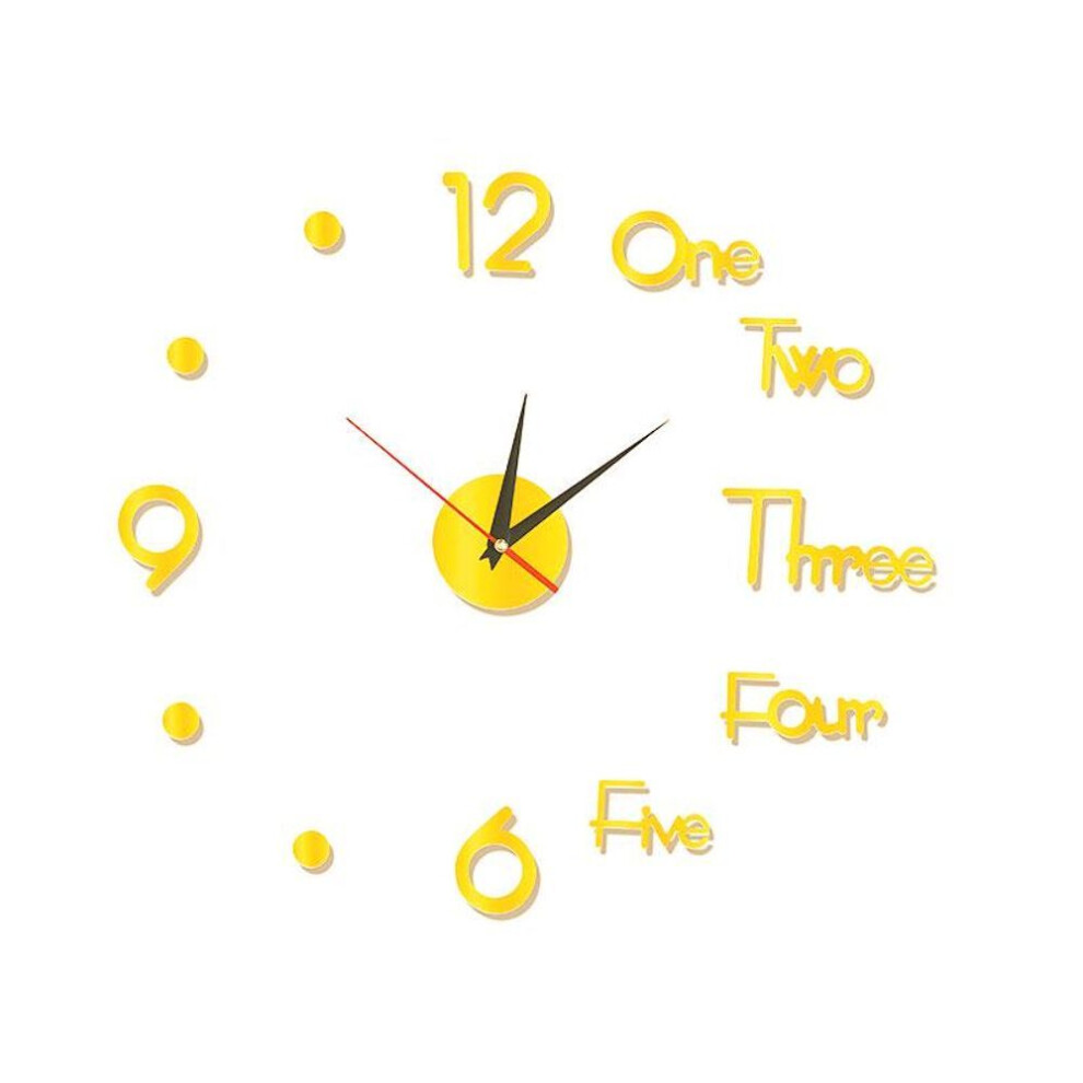 (yellow) Modern Design Clock Watch Large Wall Clocks 3D Diy Acrylic Mirror Mechanism Stickers Home Living Room Decoration Quartz Needle
