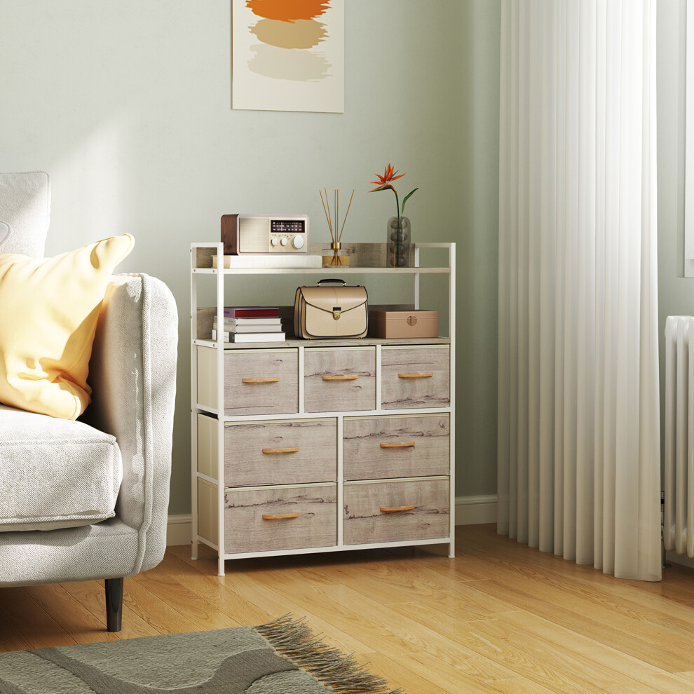 (Brown) HOMCOM Bedroom Chest of Drawers 7 Drawer Dresser w/ Shelves