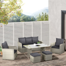 Outsunny 6 PCS Outdoor Rattan Sofa Furniture Sets with Footstool Cushions Grey
