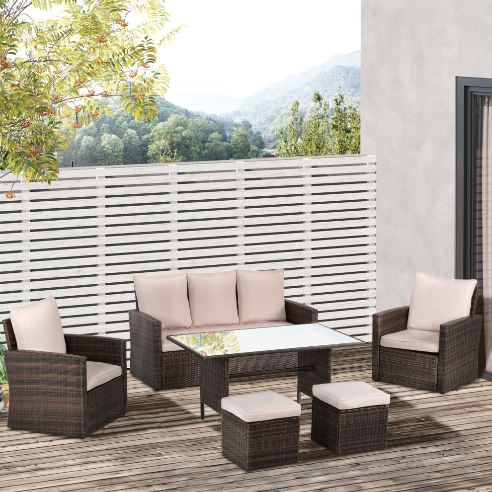 Outsunny 6 PCS Outdoor Rattan Sofa Furniture Sets with Footstool Cushions Brown