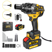 (With 2 Batteries) Cordless Impact Wrench 1/2" 800Nm Brushless Ratchet 6.0Ah Battery 2-Speed Gearbox with Case & Drill Bit Set