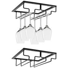 (2 slots, One size) Hanging Glass Rack - Wine Glass Rack With 2-5 Rails For 6-15 Glasses With Screws