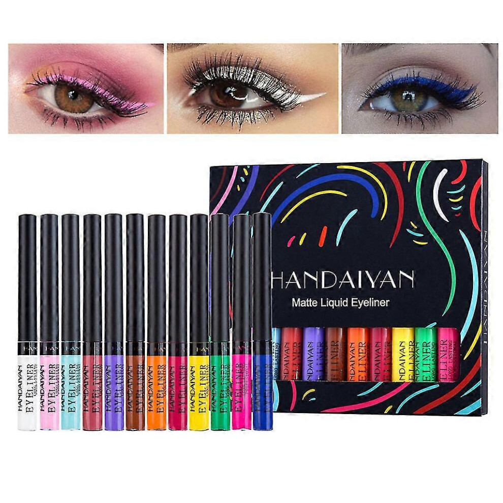 (As show, One size) 12 Colors Matte Colorful Liquid Eyeliner Set Color Gel Eyeliners Waterproof High Pigmented Smudgeproof Long Lasting Makeup Tool